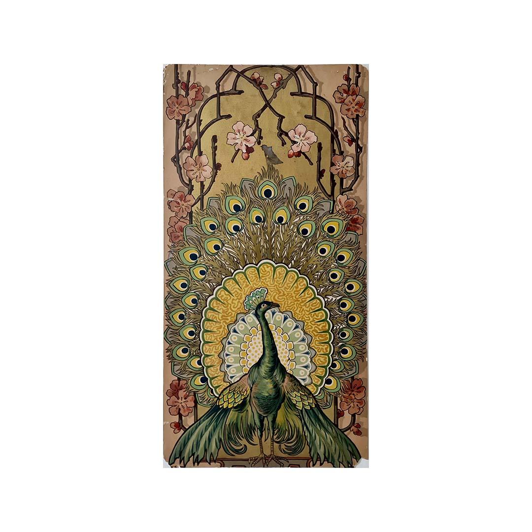 Circa 1900 original lithograph by Mary Golay titled Le Paon (The Peacock) For Sale 1