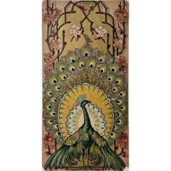 Antique Circa 1900 original lithograph by Mary Golay titled Le Paon (The Peacock)