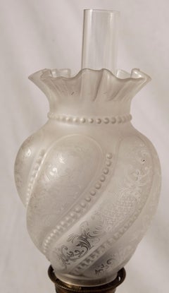 Mary Gregory Art Glass Slate Blue Oil Lamp