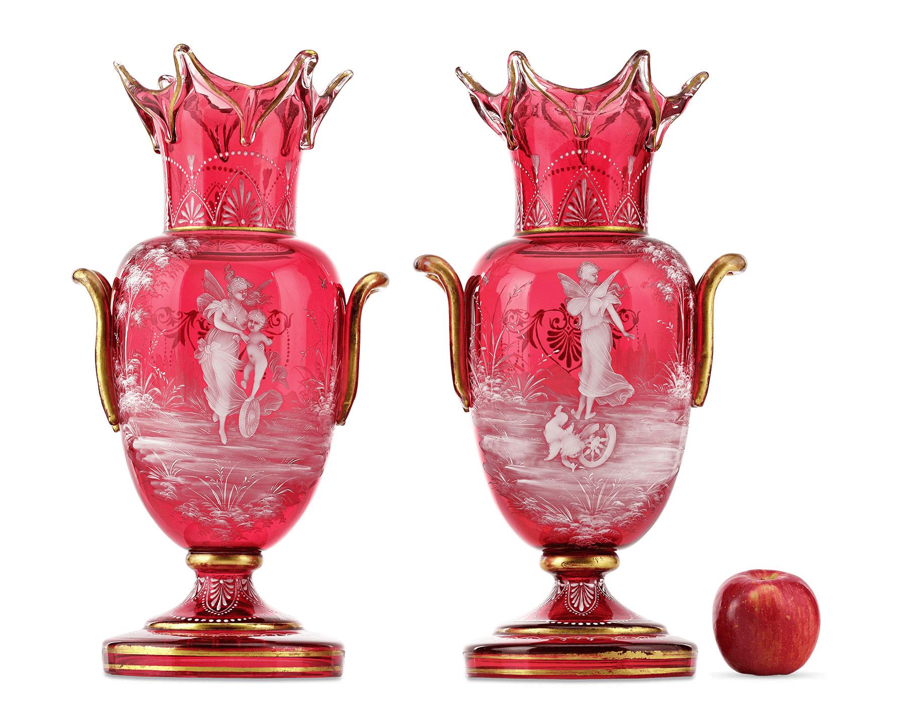 Unknown Mary Gregory Cranberry Glass Vases