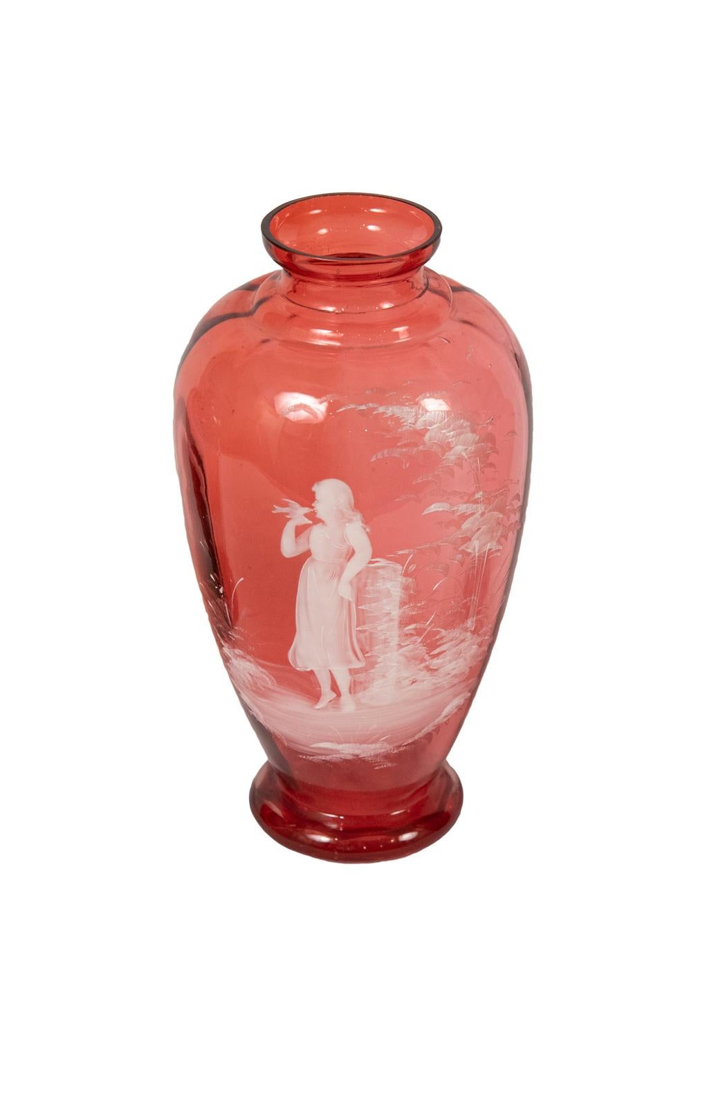 Victorian Mary Gregory Cranberry Vase