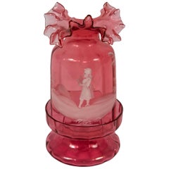 Mary Gregory Fairy Lamp with Ruffled Rim
