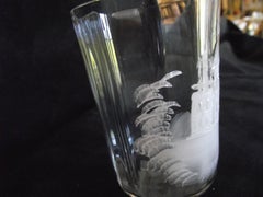 Mary Gregory Glass, Clear Glass with Castle Painted in White Porcelain