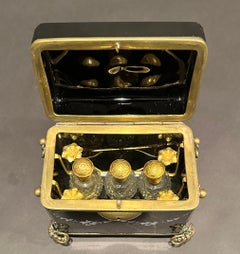 Mary Gregory Painted Black Glass Perfume Box