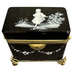 Mary Gregory Painted Black Glass Perfume Box