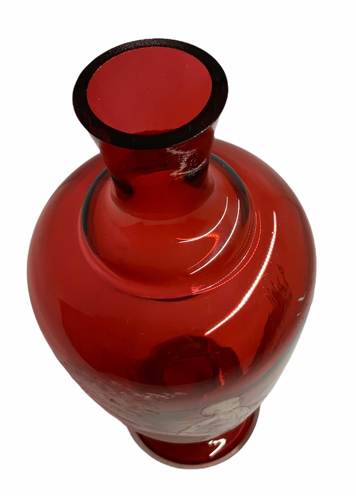red glass bud vase