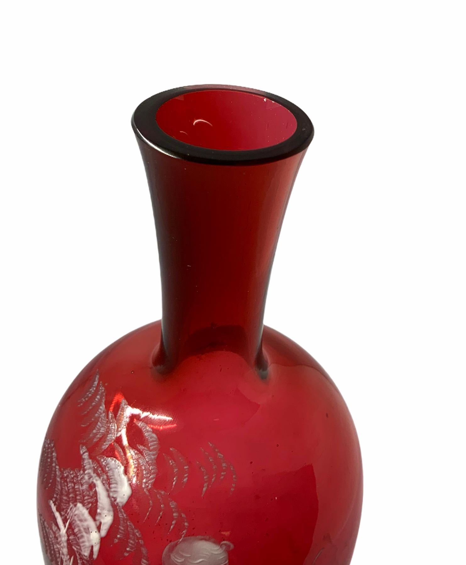 American Mary Gregory Red Glass Single Bud Vase For Sale