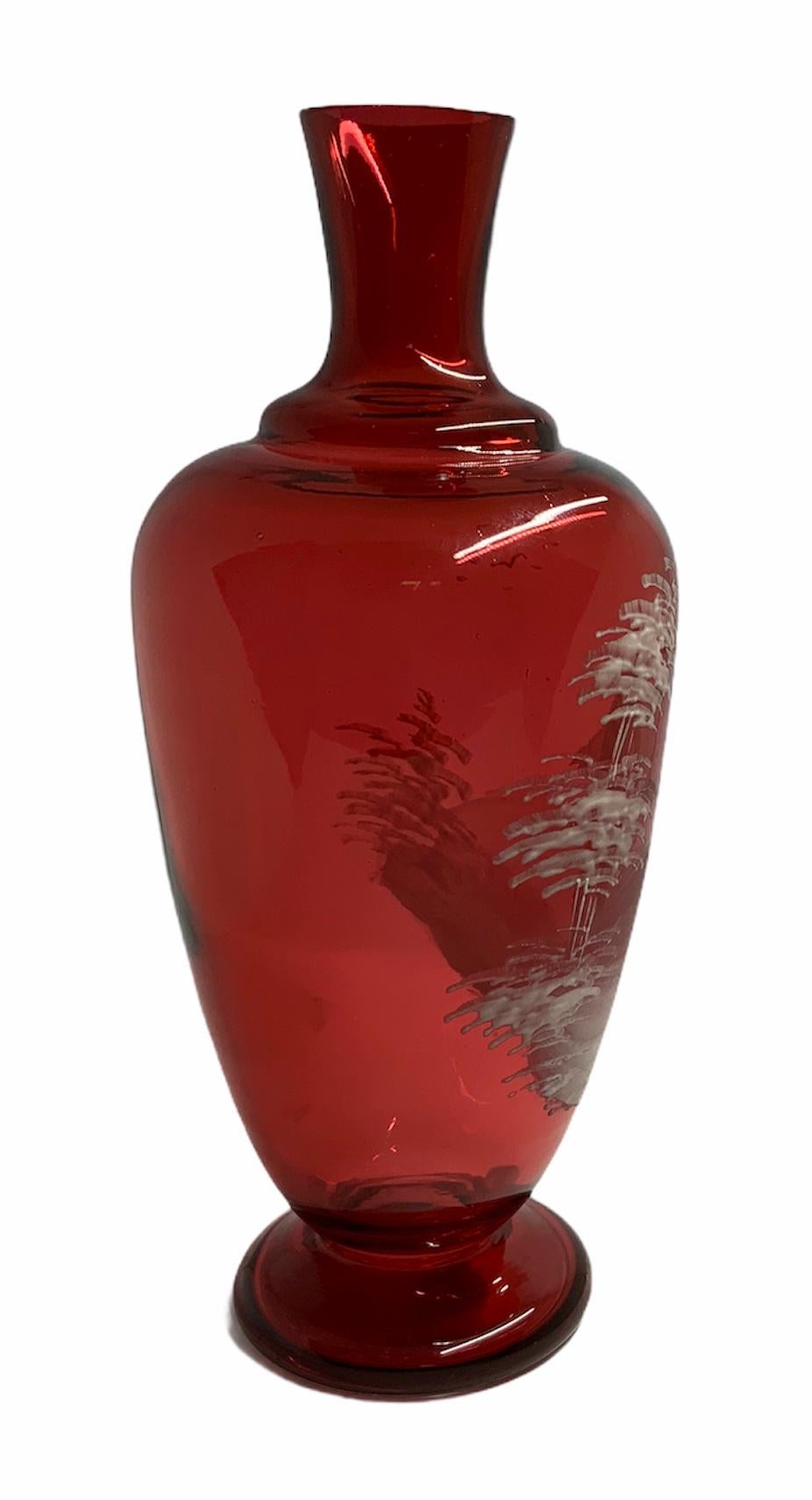 Victorian Mary Gregory Red Glass Single Bud Vase For Sale