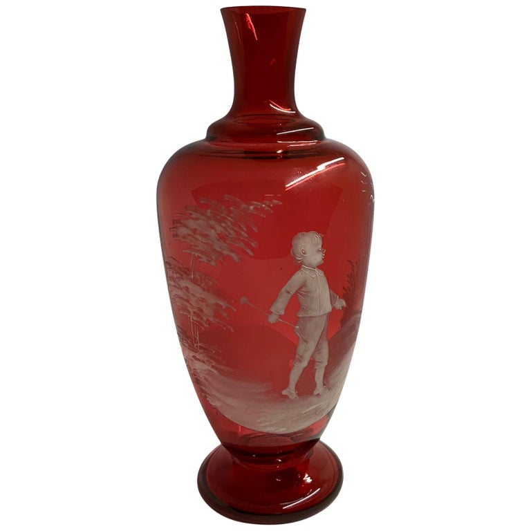 Mary Gregory Red Glass Single Bud Vase For Sale at 1stDibs