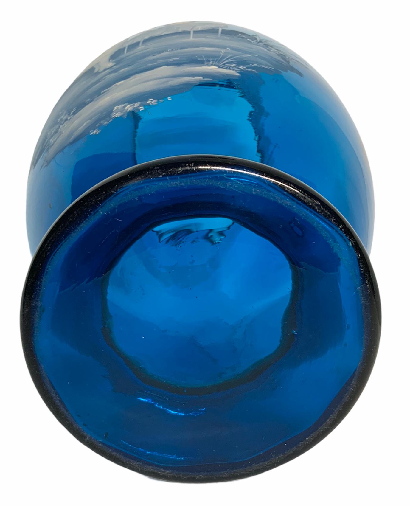 Victorian Mary Gregory Royal Blue Glass Vase
