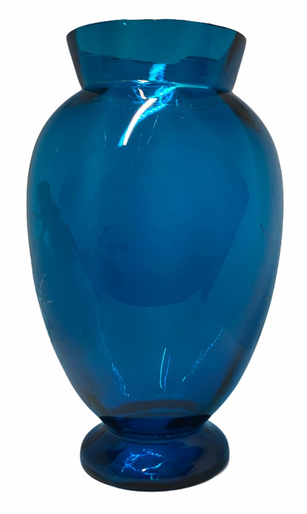 American Mary Gregory Royal Blue Glass Vase
