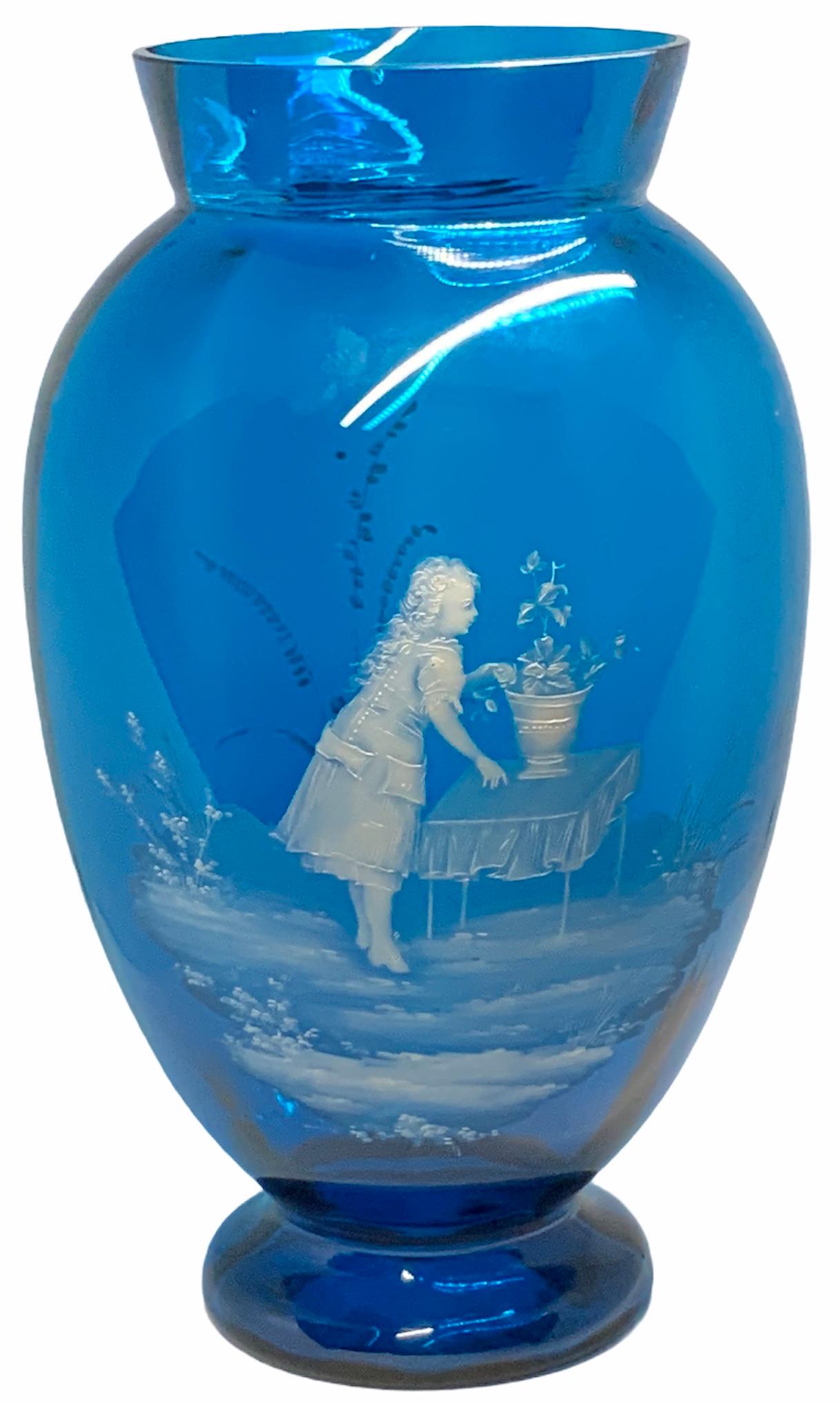 Mary Gregory Royal Blue Glass Vase In Good Condition In Guaynabo, PR