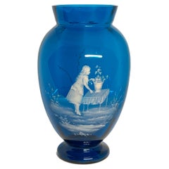 Antique Mary Gregory Royal Blue Glass Vase