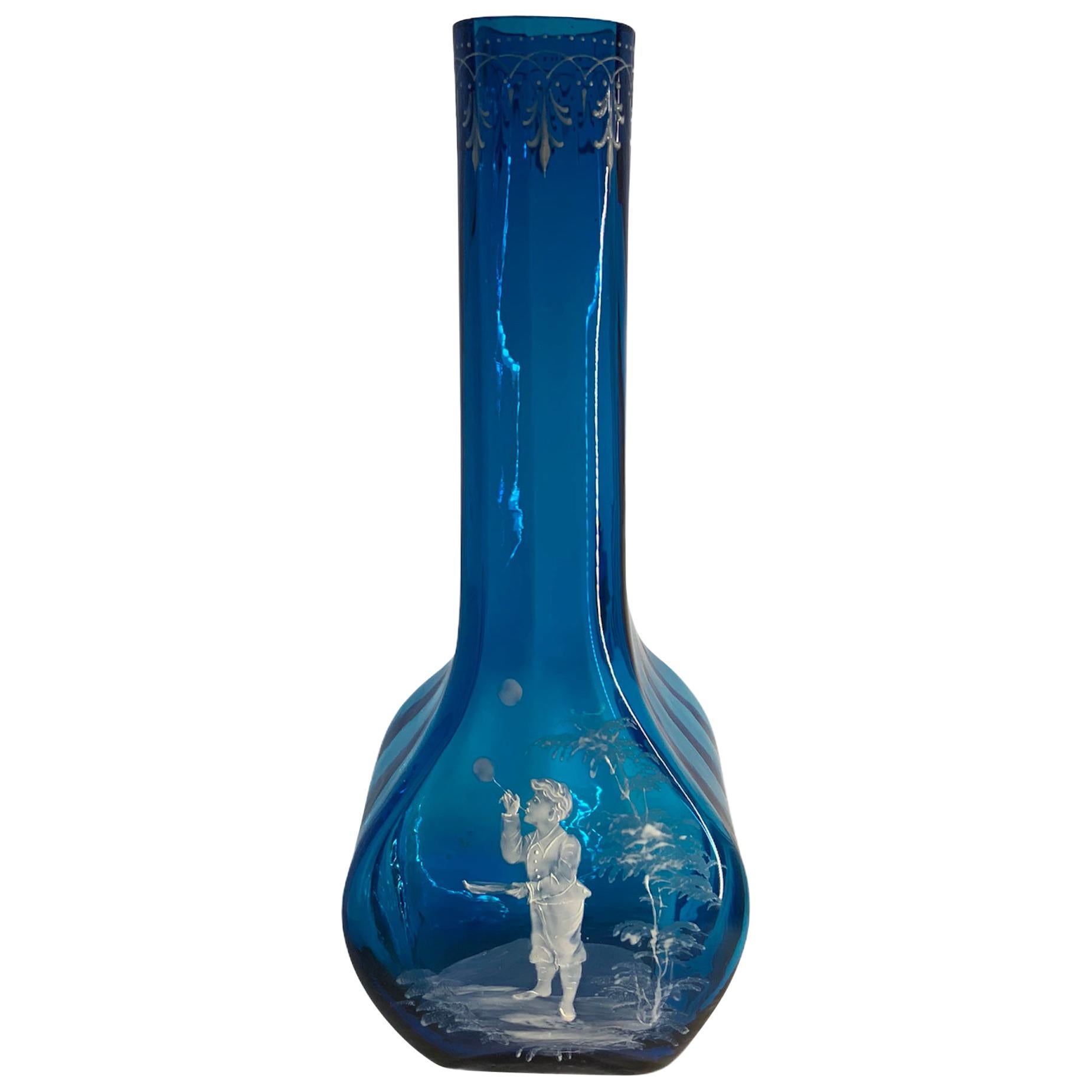 Vase en verre bleu royal Mary Gregory