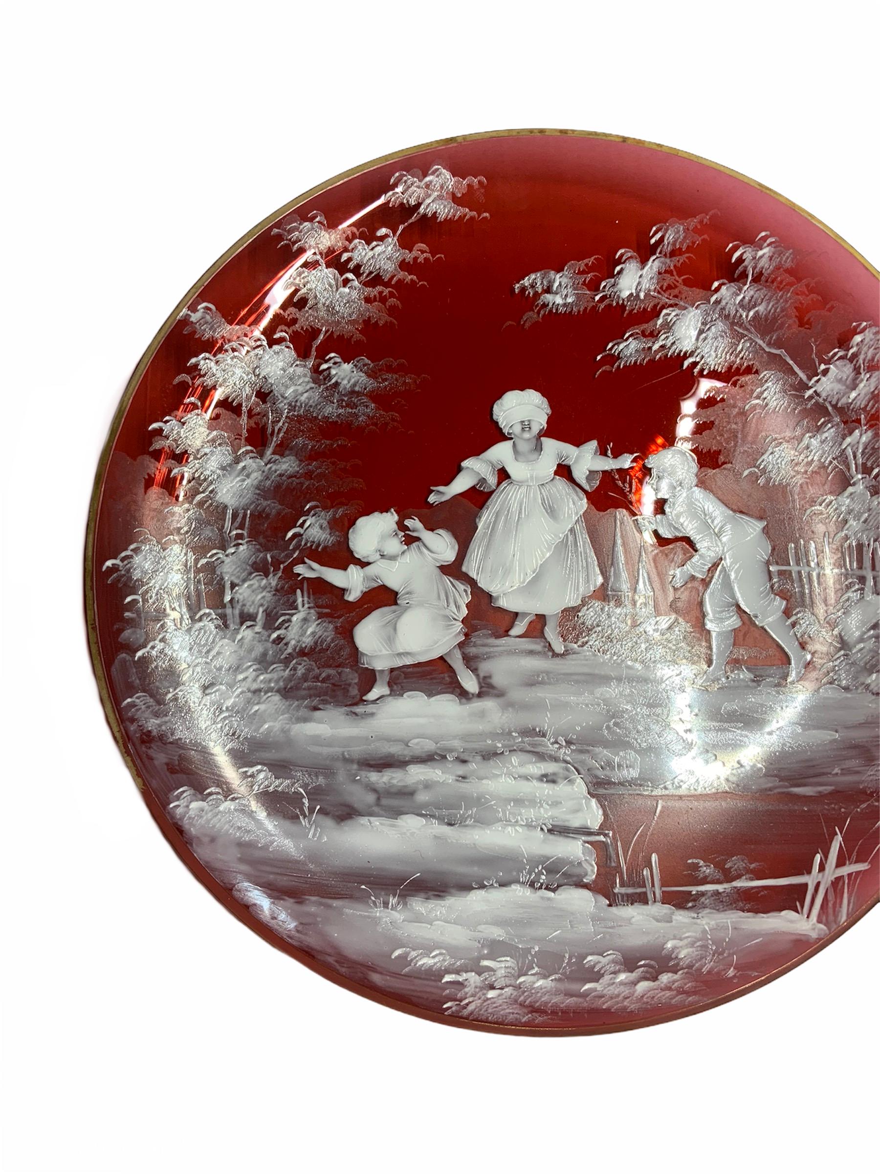 Mary Gregory Ruby Red Color Glass Enameled Plate In Good Condition In Guaynabo, PR