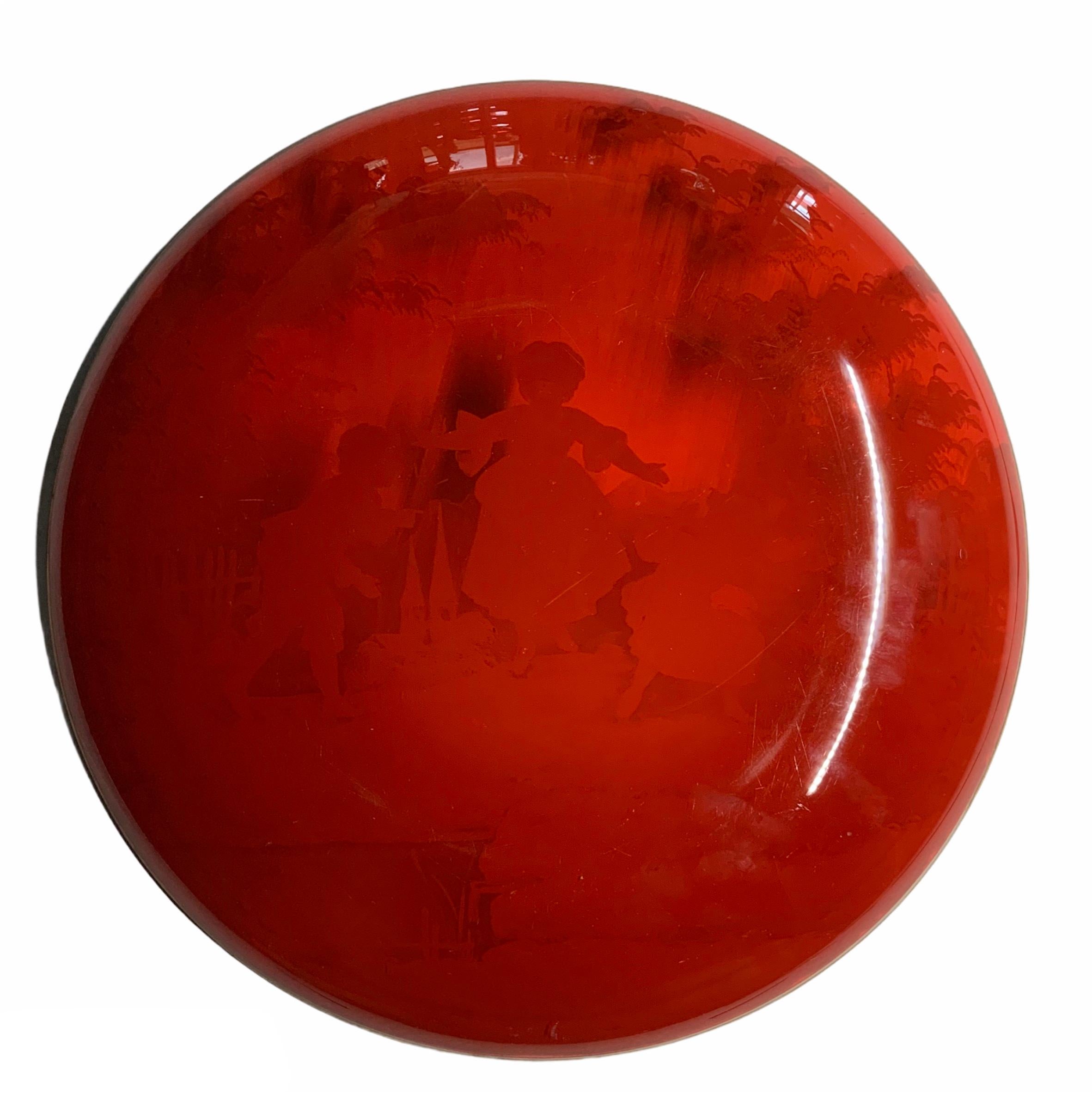 Mary Gregory Ruby Red Color Glass Enameled Plate 1