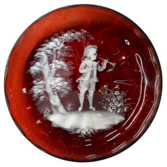 Mary Gregory Ruby Red Color Glass Enameled Plate