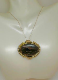 Mary Honanie Agate Pendant Brooch 14K Gold Native American Indian Rare Necklace