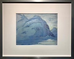 «Paisaje de un puerto nevado», de Mary W. Howard, acuarela enmarcada de 9,25" x 12"
