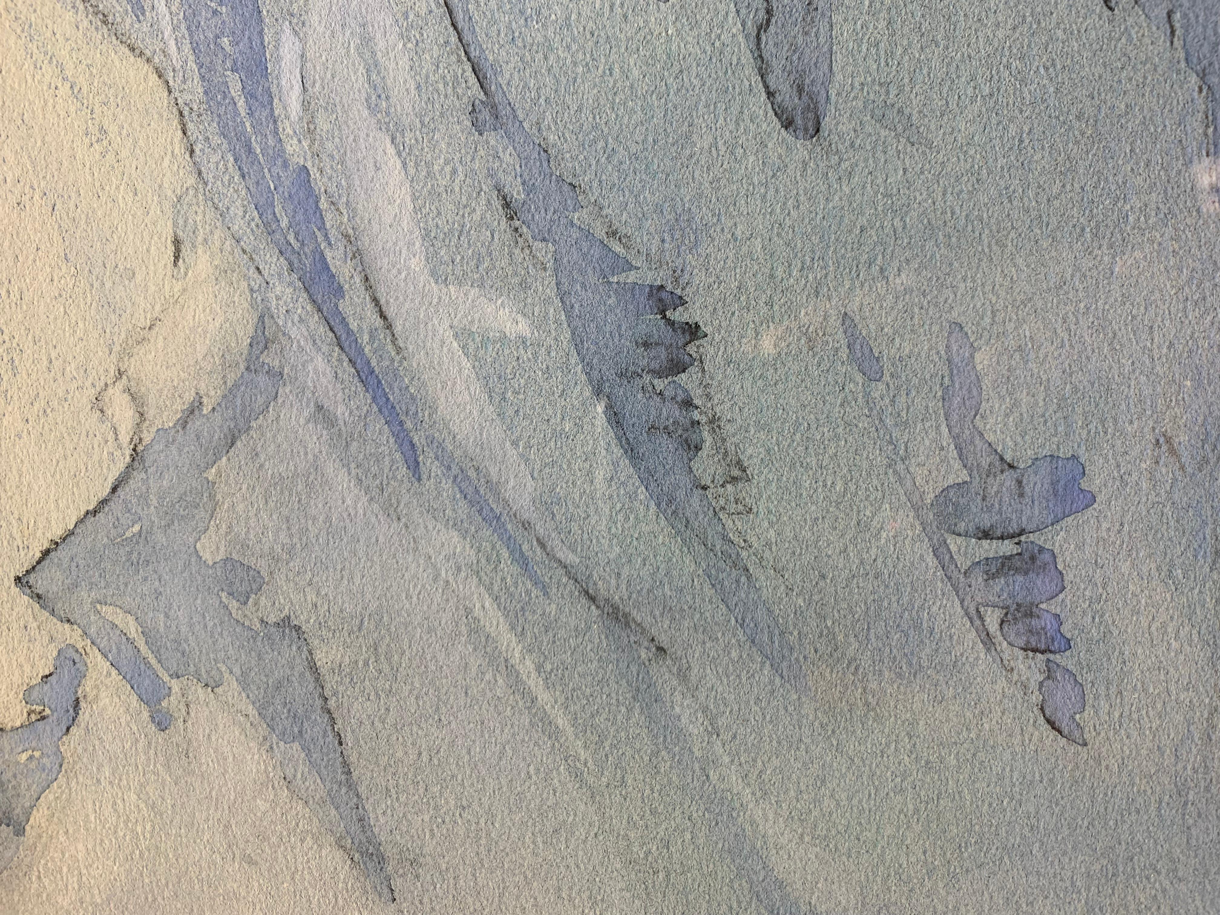 'Snow Capped Harbor Landscape' by Mary Howard, Watercolor For Sale 5