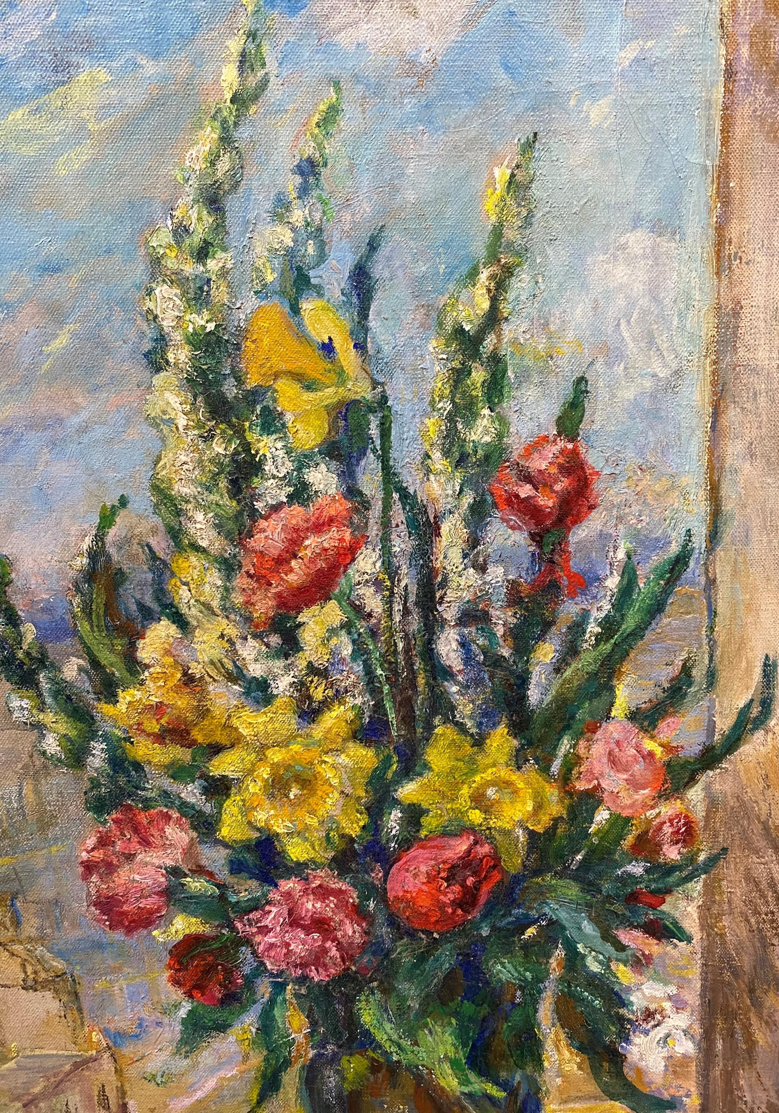 Flowers in a Vase with the Eiffel Tower - American Impressionist Art by Mary Hutchinson Peixotto