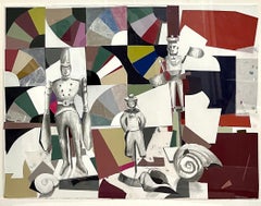 Mixed Media Modernist Painting Collage Nantucket Whirligig Americana Folk Art