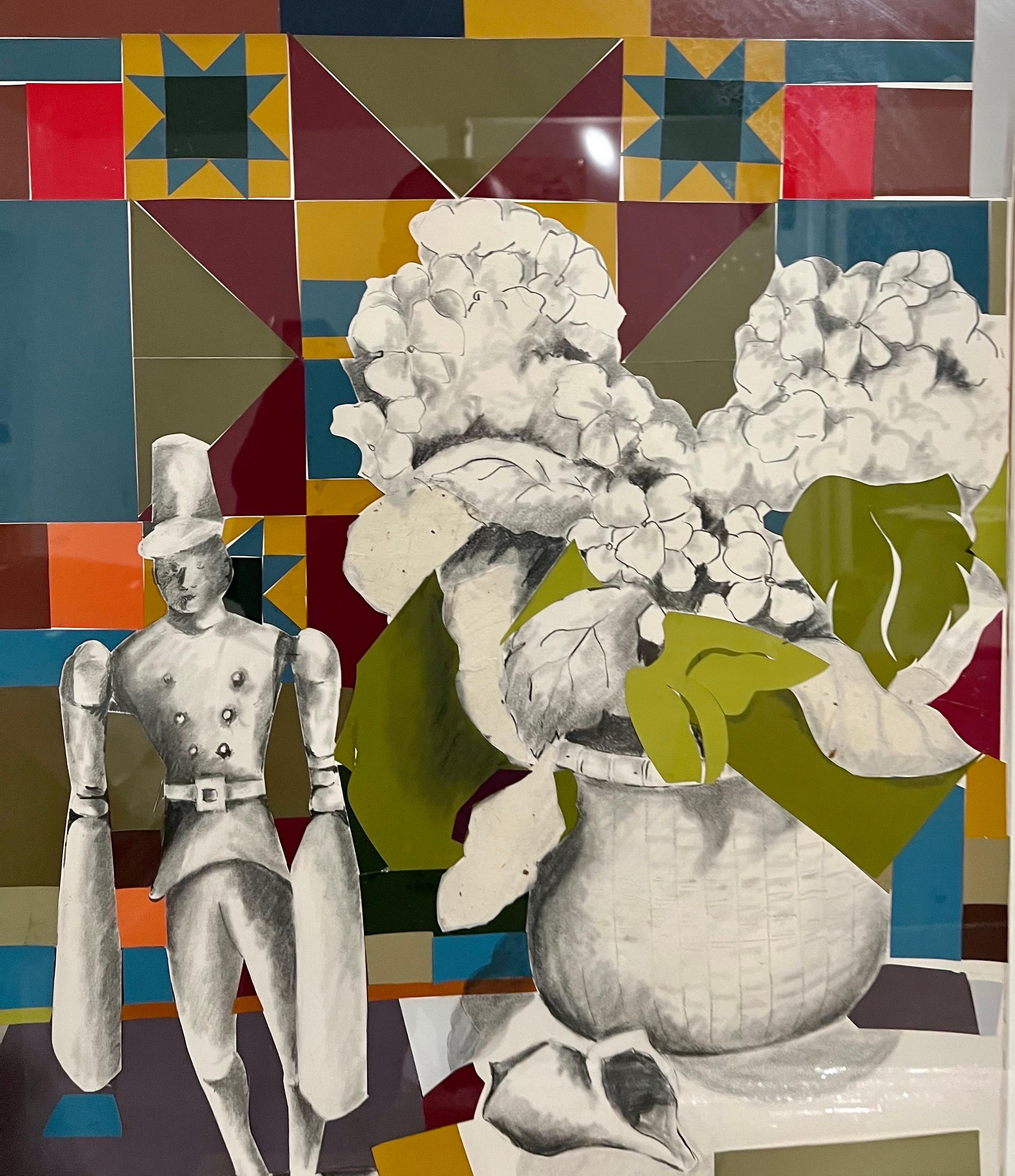 Mixed Media Modernist Painting Collage Nantucket Whirligig Americana Folk Art For Sale 3