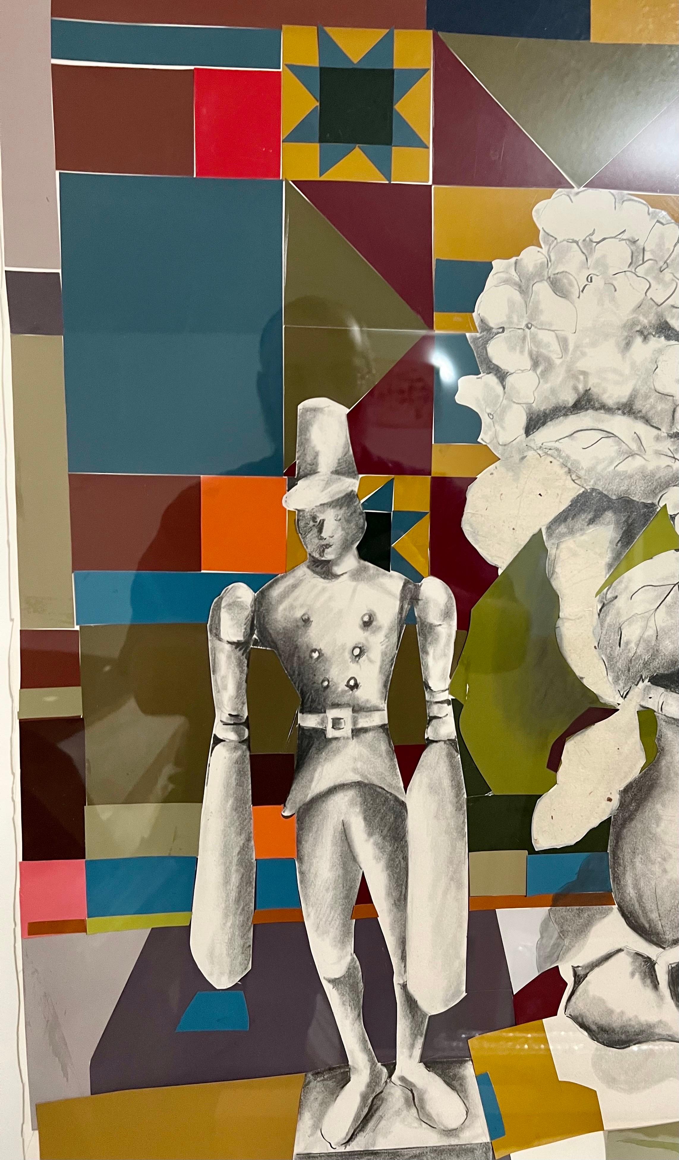 Mixed Media Modernistische Malerei Collage Nantucket Whirligig Americana Volkskunst im Angebot 4