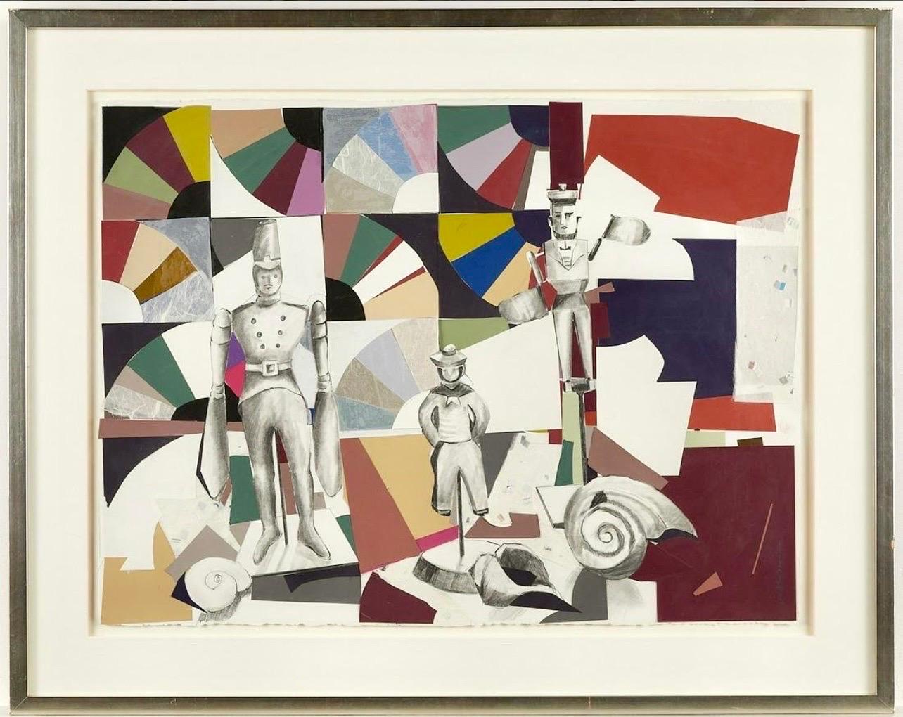 Pittura modernista a tecnica mista Collage Nantucket Whirligig Americana Arte popolare