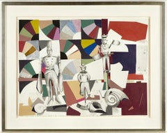 Pittura modernista a tecnica mista Collage Nantucket Whirligig Americana Arte popolare