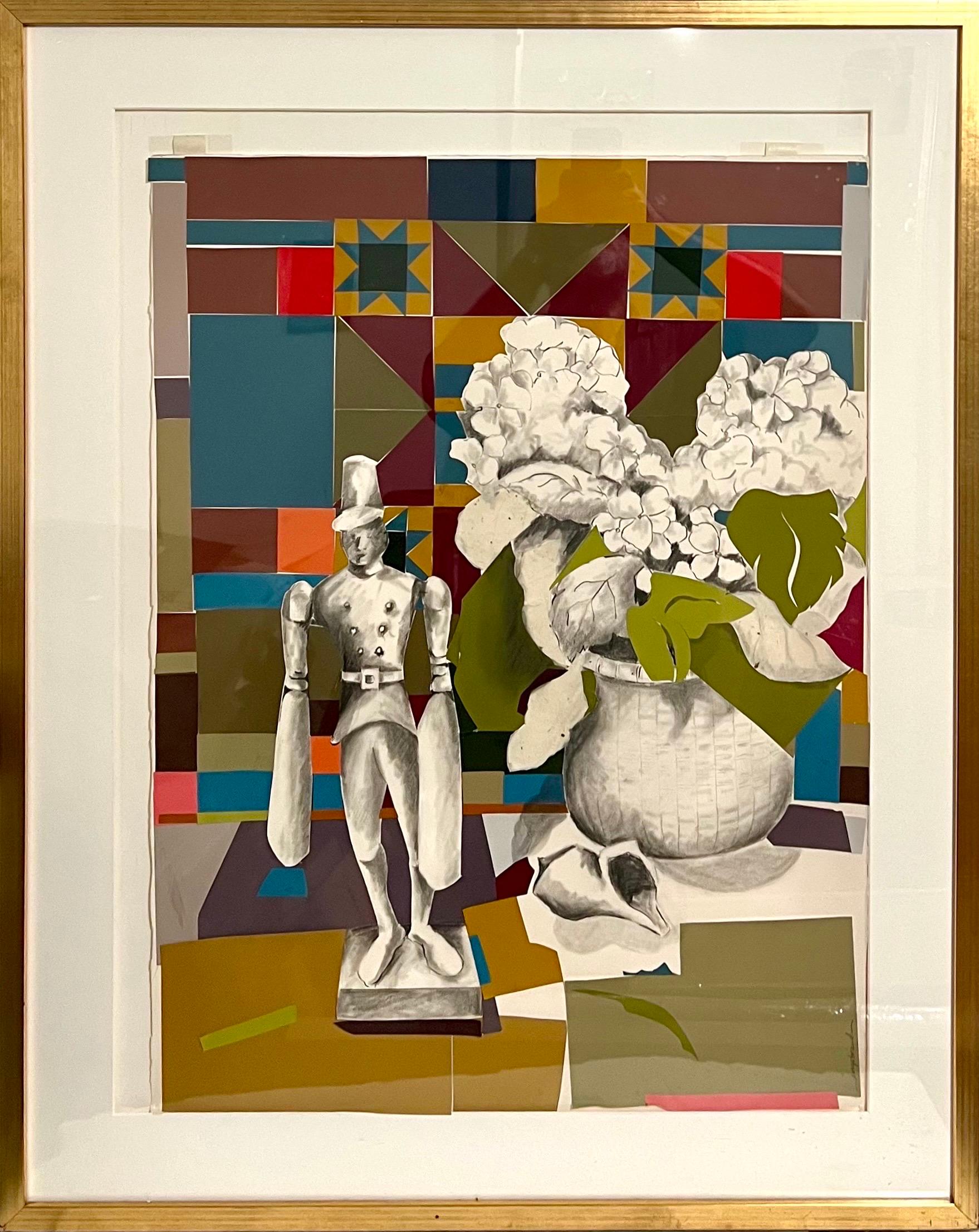 Pittura modernista a tecnica mista Collage Nantucket Whirligig Americana Arte popolare