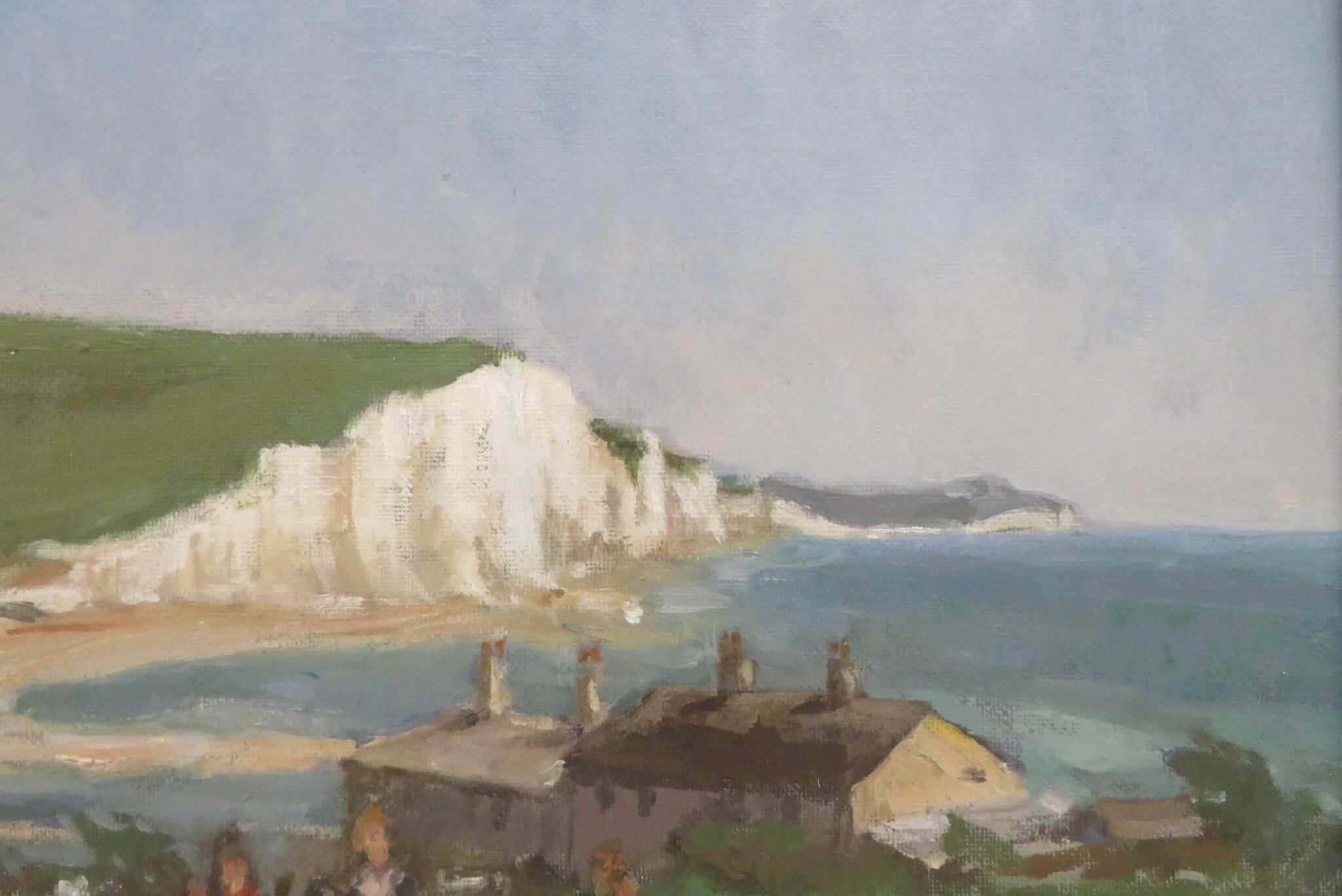 original post impressionist signed oil painting SEVEN SISTERS COAST EAST SUSSEX - Post-Impressionist Painting by Mary Jackson