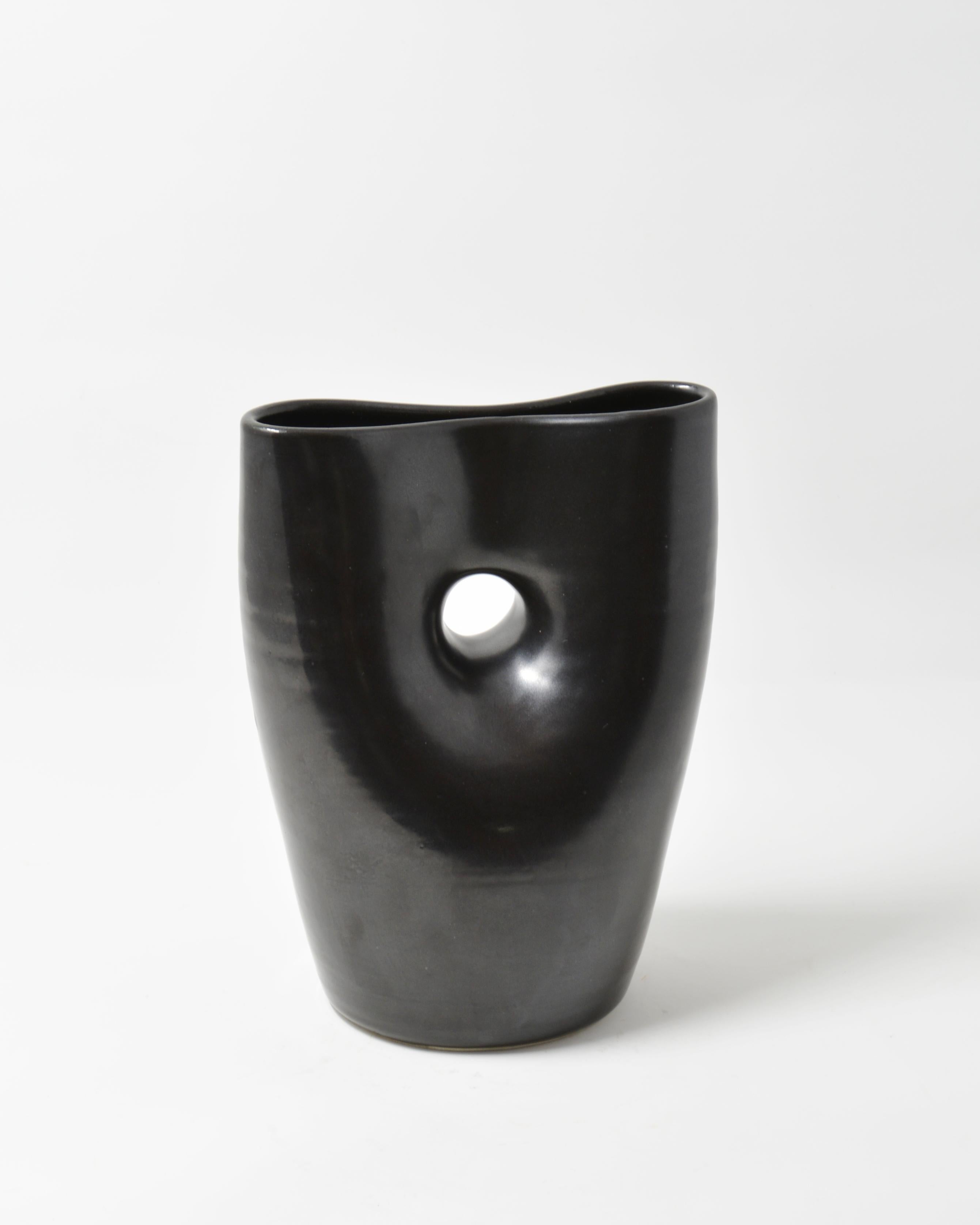 Black Oval Pinch - Black Pinched Oval Porcelain Sculptural Vessel