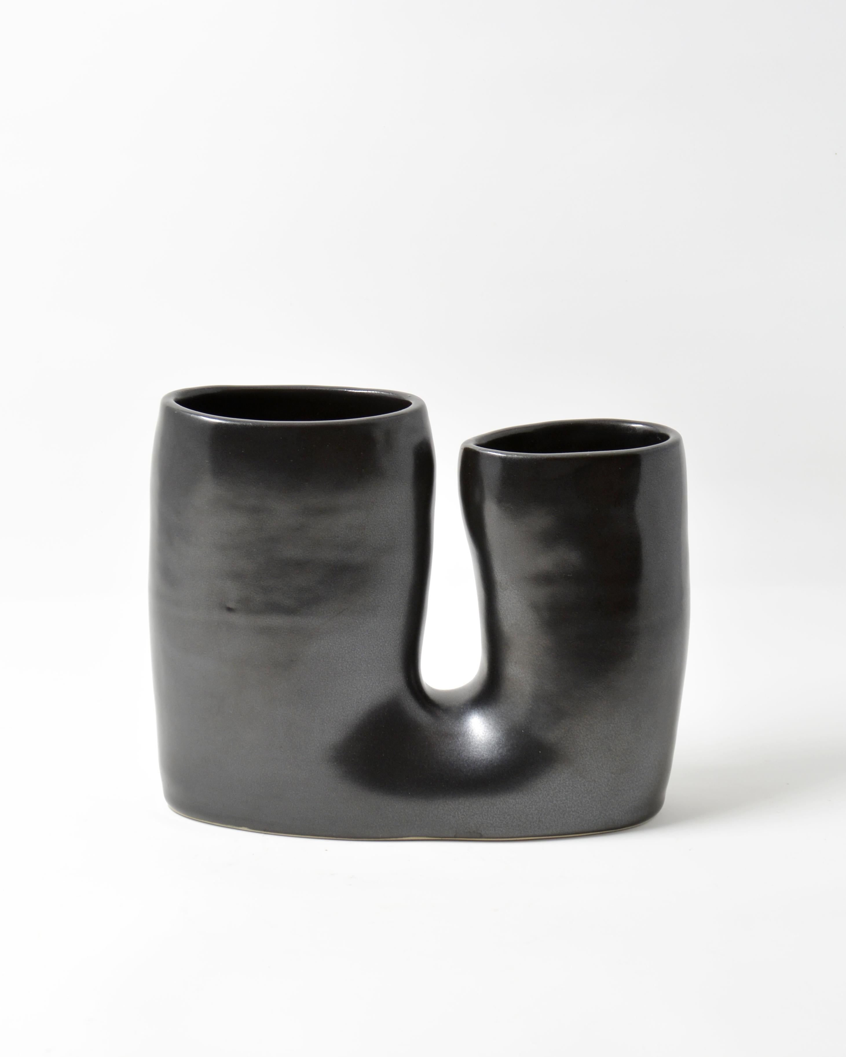 Black U Vase - Large Black Porcelain Sculpture Vessel