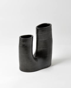 Black U Vase - Small Black Porcelain Sculpture Vessel