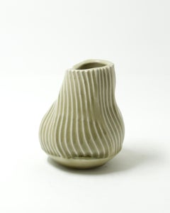 Green Celadon Ribbed Porcelain Textured Ceramic Vessel with Fold