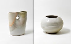 Vases en porcelaine Oval Pinch et String gris