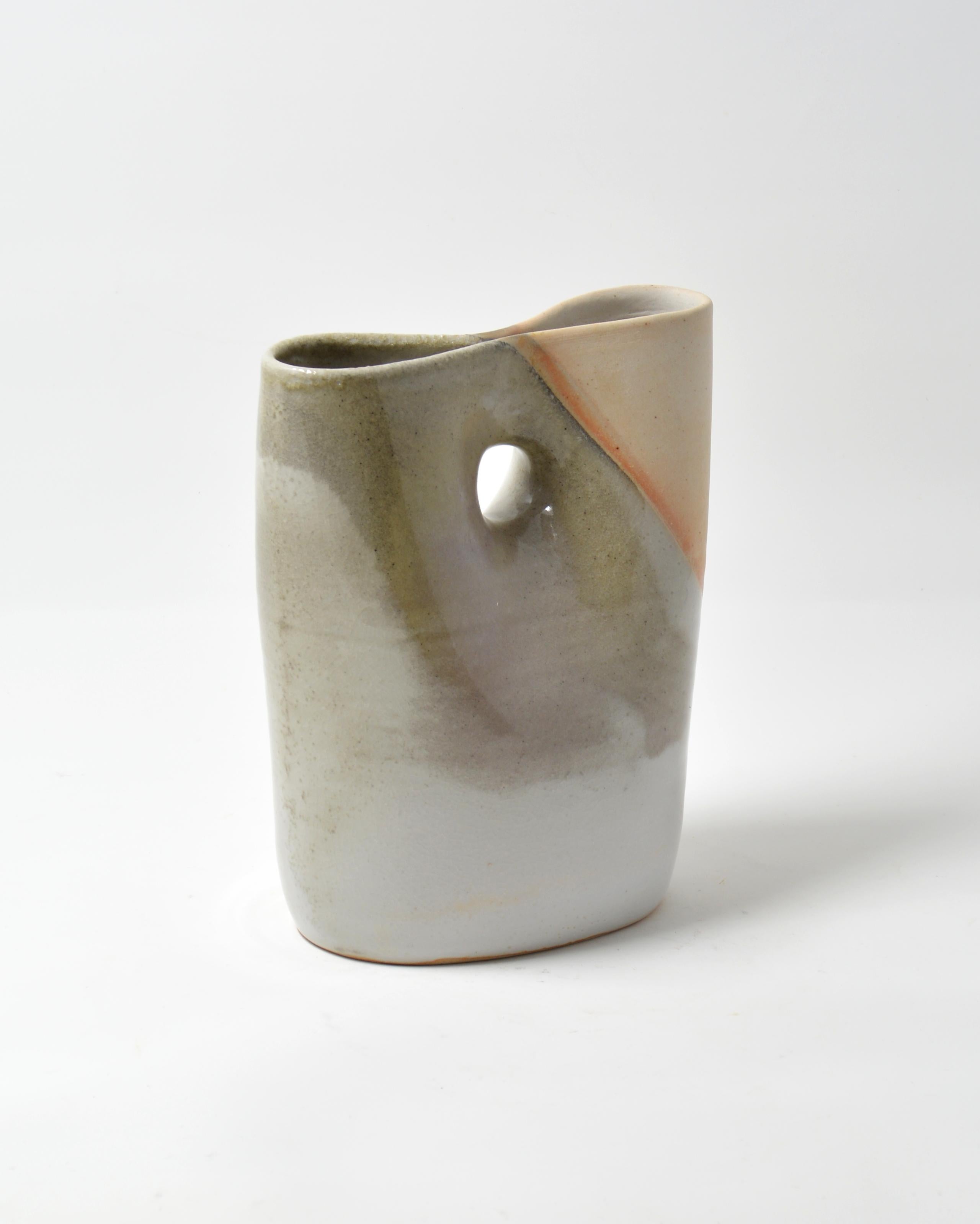 Grey Oval Pinched Vase - Grey Porcelain Sculptural Vessel - Sculpture by Mary Jaffe