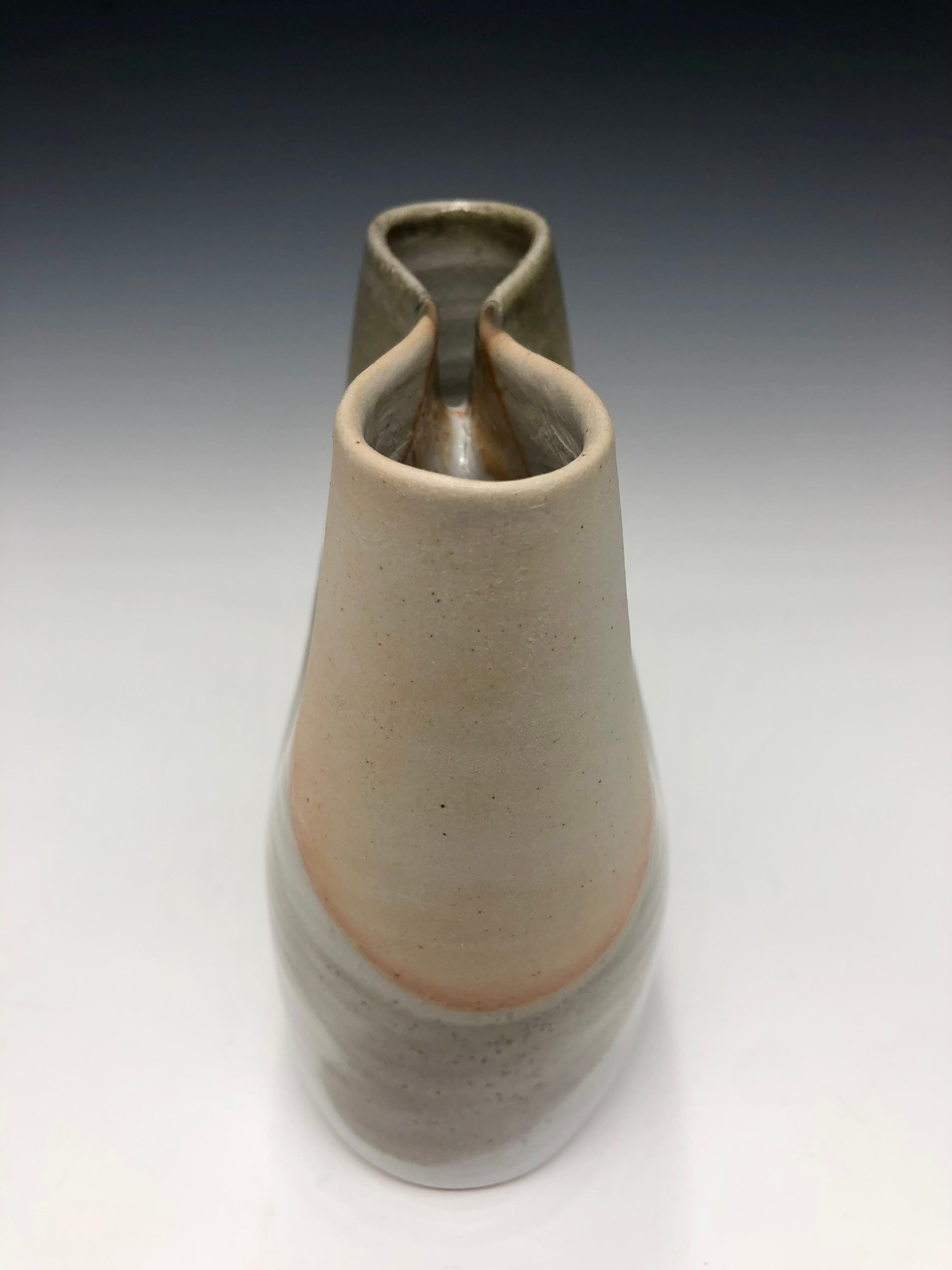 Grey Oval Pinched Vase - Grey Porcelain Sculptural Vessel For Sale 1