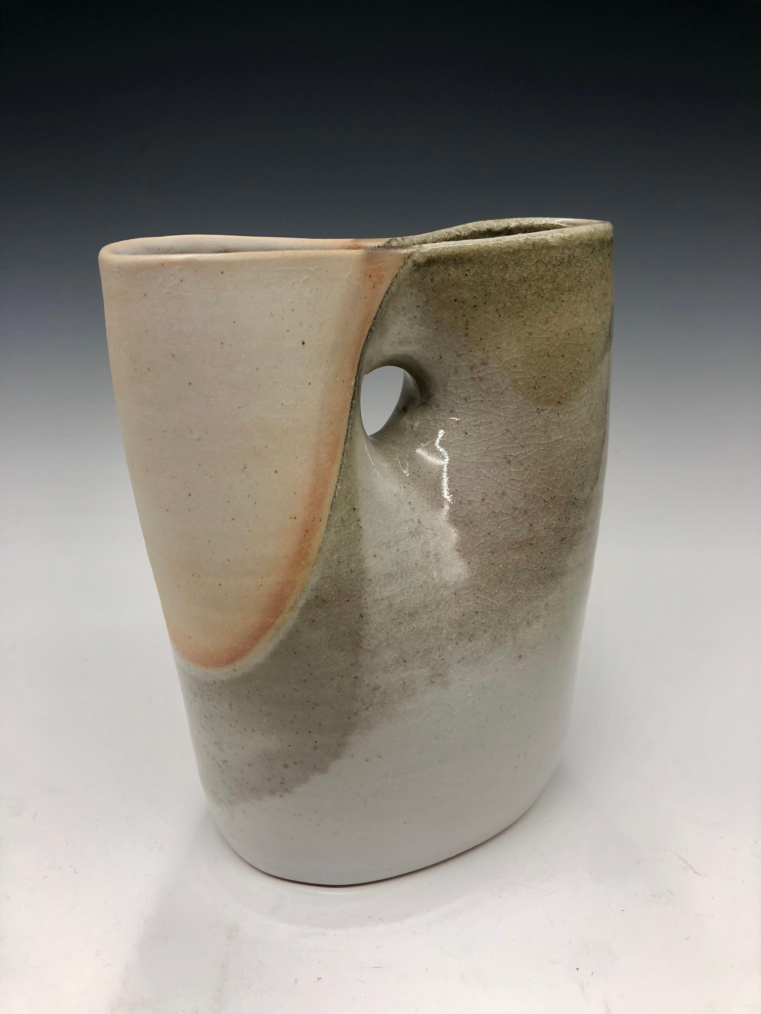 Grey Oval Pinched Vase - Grey Porcelain Sculptural Vessel For Sale 2