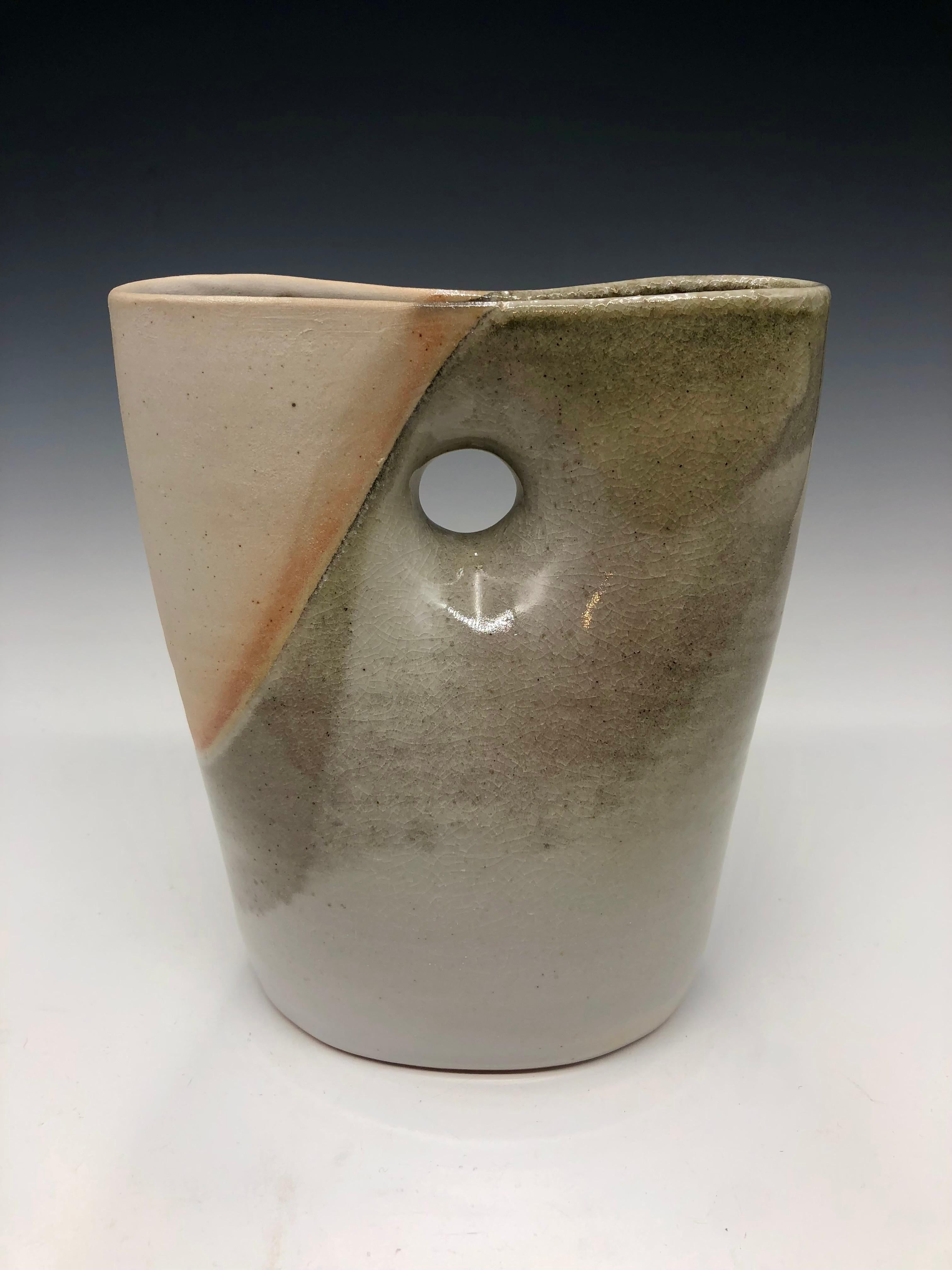 Grey Oval Pinched Vase - Grey Porcelain Sculptural Vessel For Sale 3