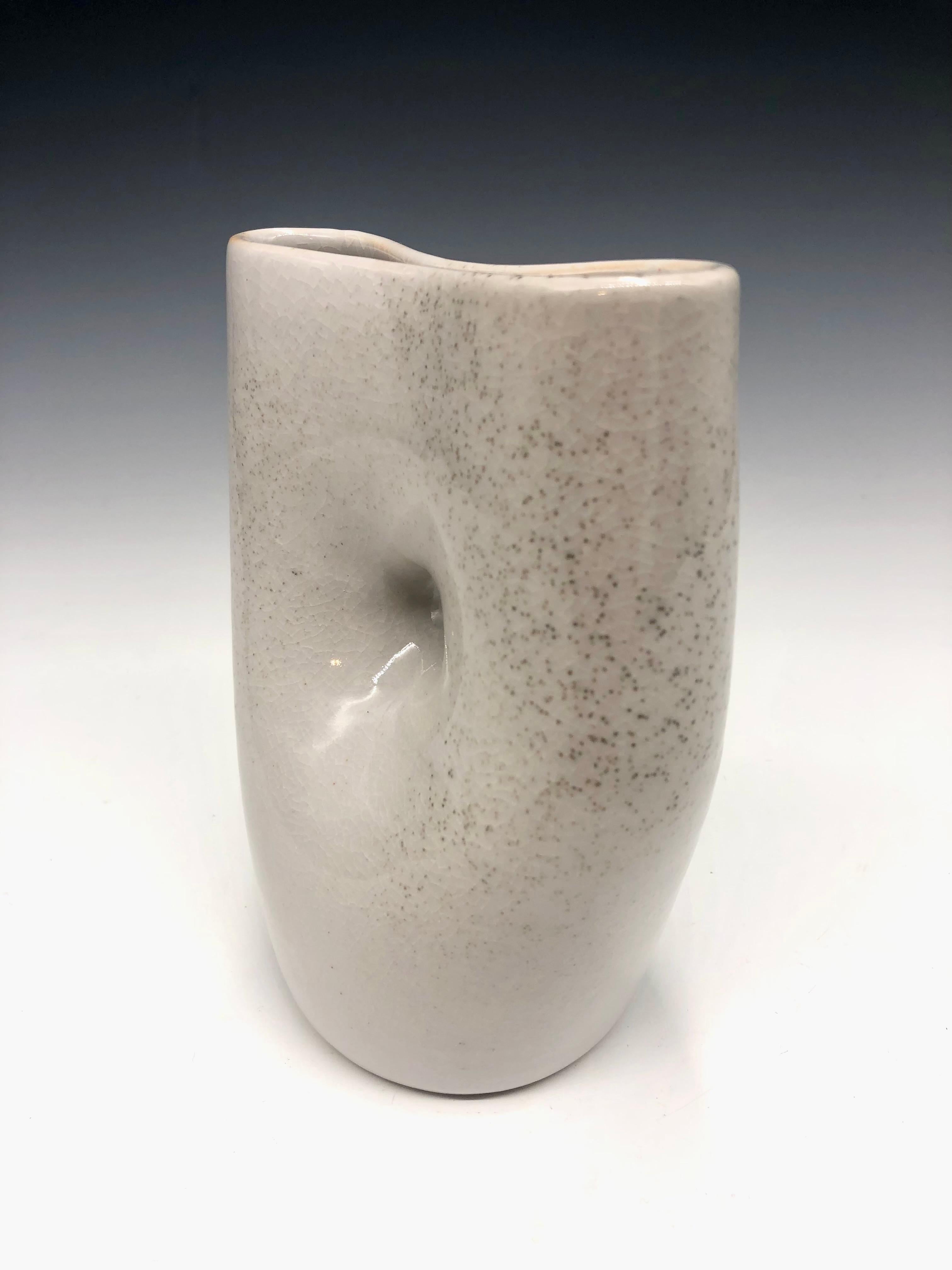 Grey Oval Pinched Vase - Porcelain Sculpture Vessel For Sale 1