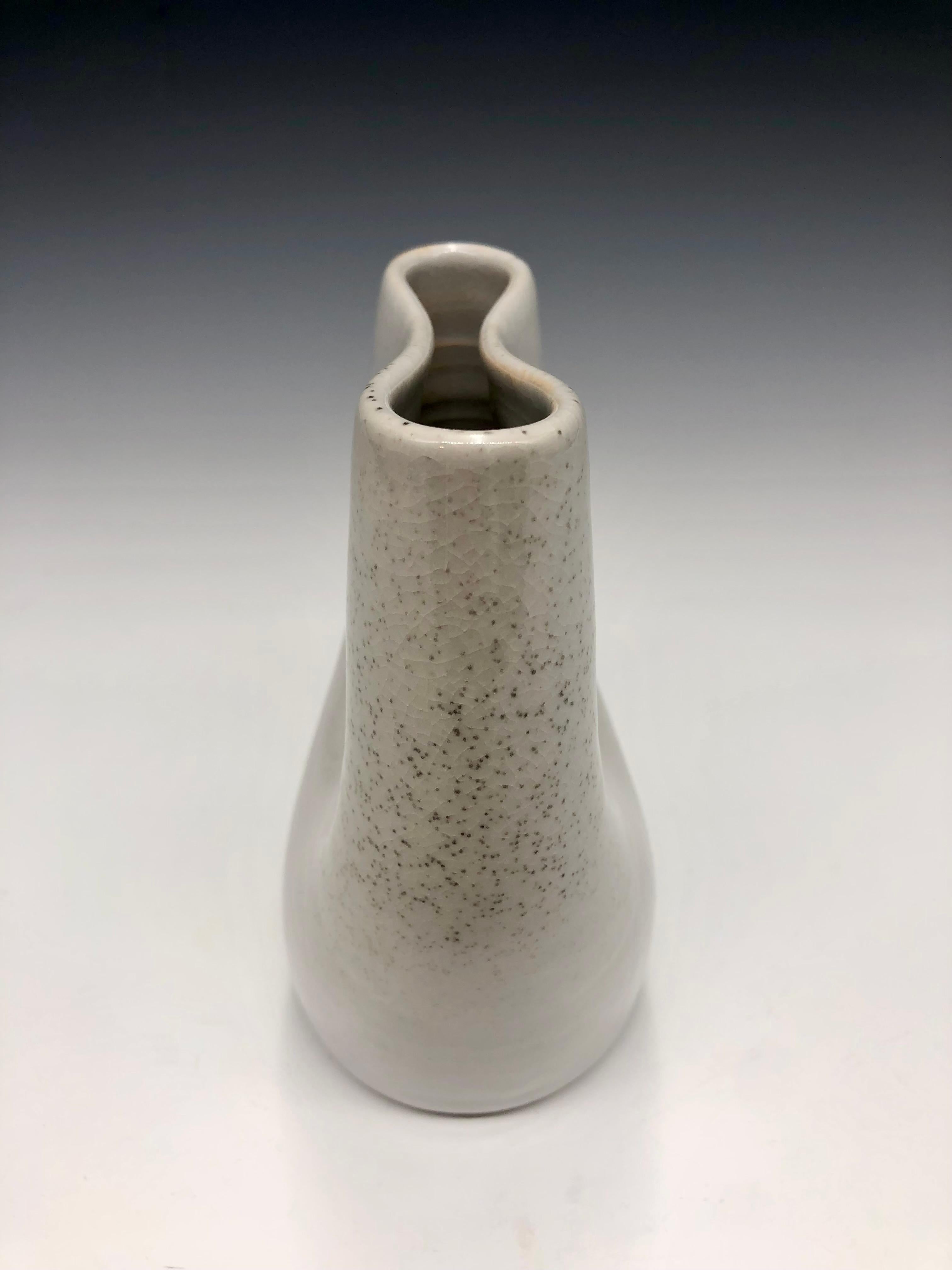 Grey Oval Pinched Vase - Porcelain Sculpture Vessel For Sale 2