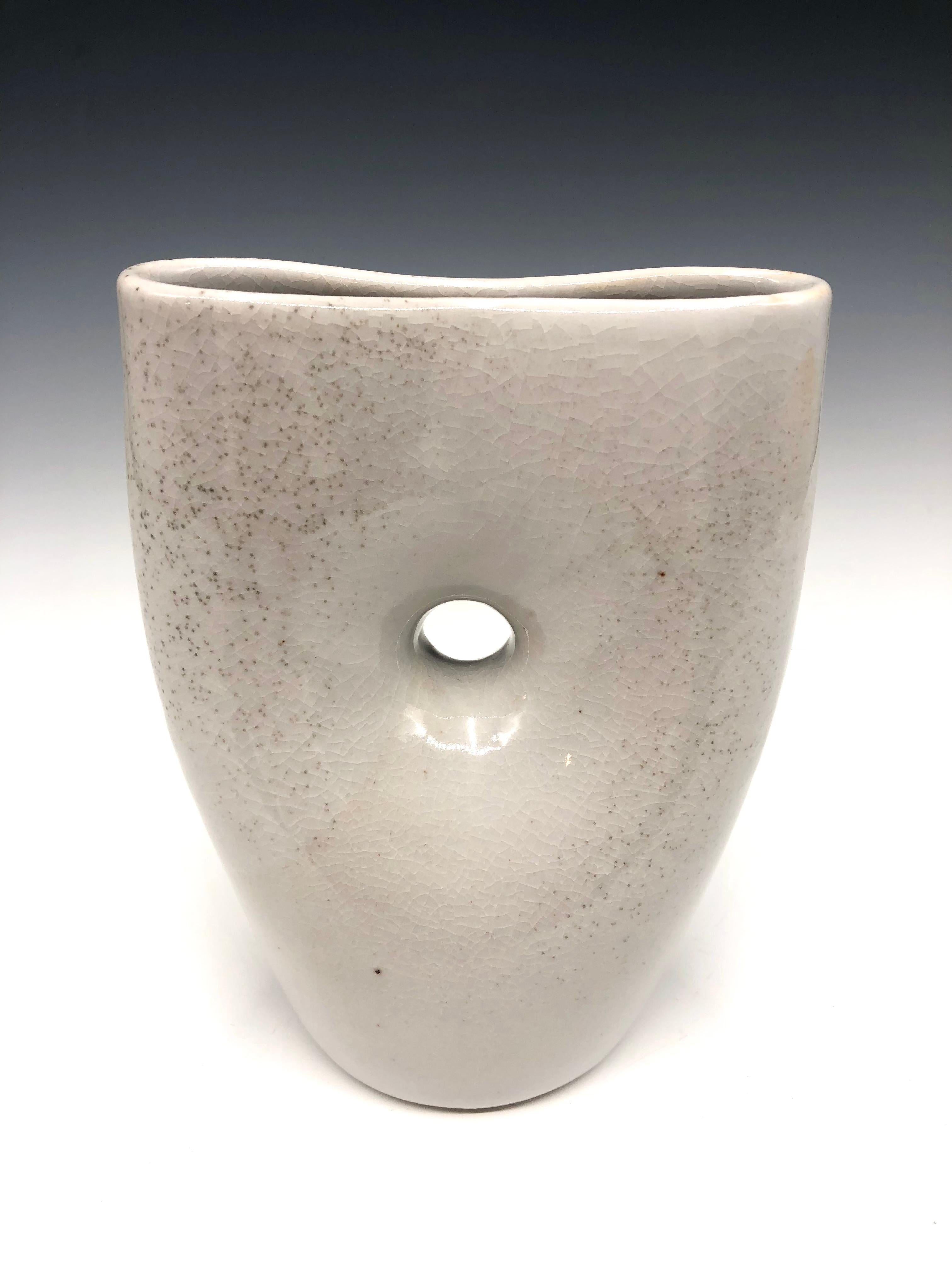 Grey Oval Pinched Vase - Porcelain Sculpture Vessel For Sale 3