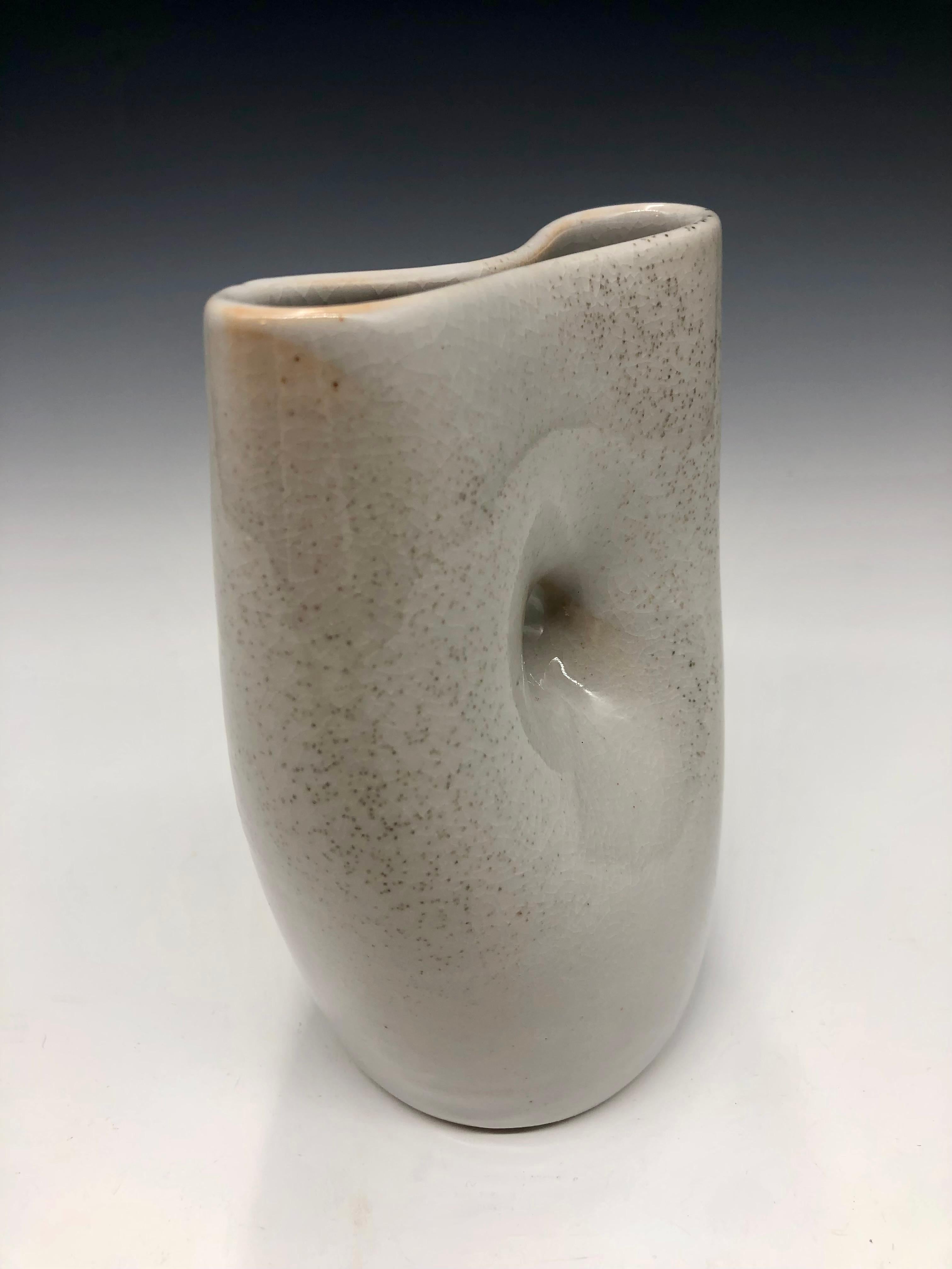 Grey Oval Pinched Vase - Porcelain Sculpture Vessel For Sale 4