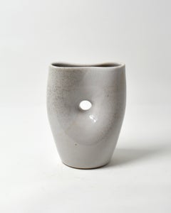 Grey Oval Pinched Vase - Porcelain Sculpture Vessel
