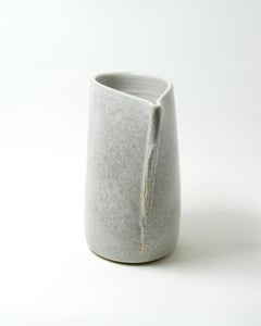 Large White Oval Crackle Ceramic Porcelain Vessel with Crushed Edge