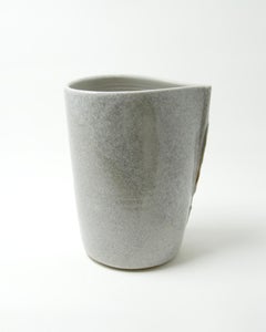 Large White Oval Crackle Ceramic Porcelain Vessel with Crushed Edge