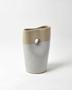 Two Tone Oval Pinched Vase - Grey Porcelain Sculptural Vessel