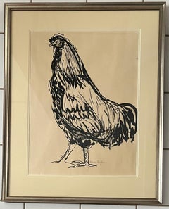Mary Jane Bigler (americana, 1909 - 1995) Disegno di un gallo a inchiostro Sumi